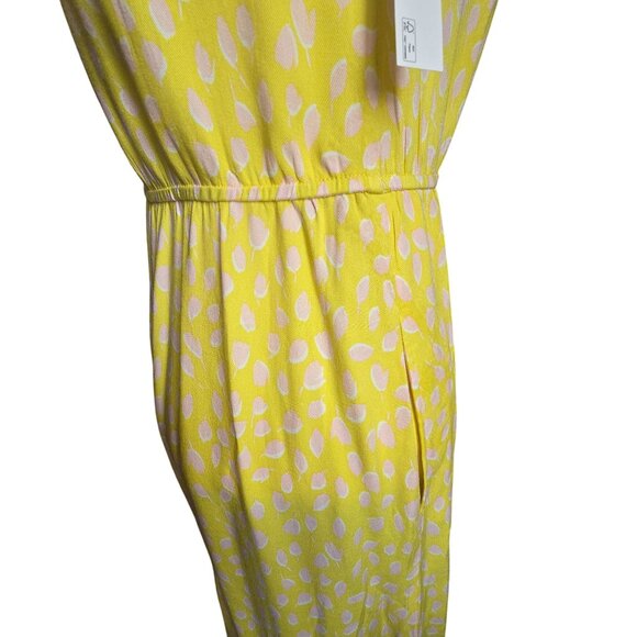 Yellow Sleeveless Maxi Dress With Pink Leaf Print & Elastic Waist Size M jj3742 - Picture 6 of 12